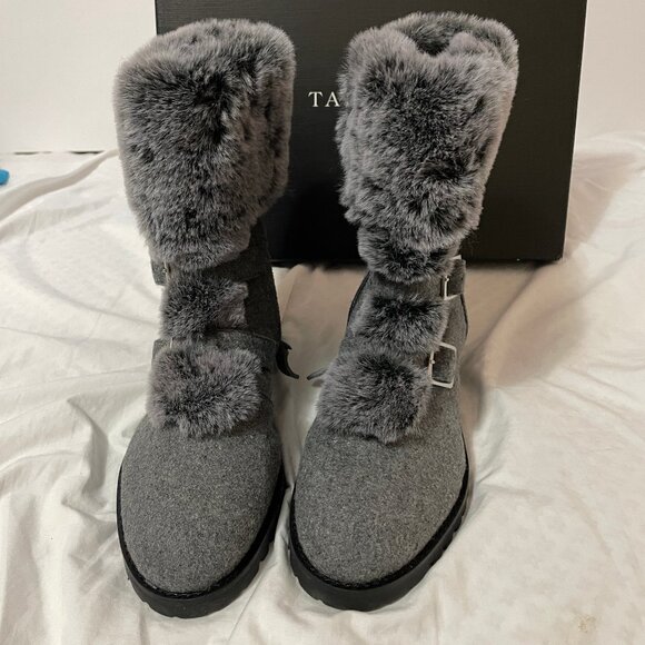 NIB Talbott's Grey Tish Cuff Faux Fur Ankle Boots Women's Sz 10 M MSRP $259.00 - Picture 2 of 16